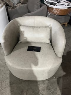 KINWELL Ashlie Leather Swivel Barrel Chair - Light Gray