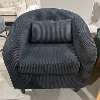 Black Corduroy Upholstered Leisure Armchair with Thick Cushion and Pillow