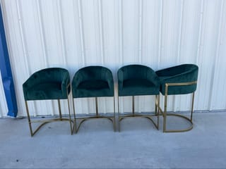 Dark Green Velvet Counter Stools - Channel Tufted with Gold Frame ($75 Price for 1) photo 2