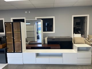 ATJafurn 122" White Modern 3-Piece Entertainment Center Set - TV Stand + Lighted Glass Display Cabinet + Drawer Cabinet, Fits 75" TVs