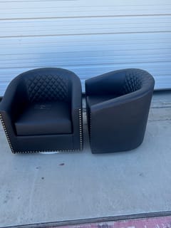 KINWELL 29" Faux Leather Tufted Swivel Barrel Chairs Set of 2 - Black photo 3