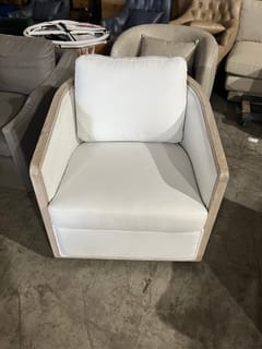 White Swivel Barrel Chair with Wood Trim Frame ($250 Price for 1)
