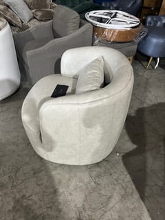 KINWELL Ashlie Leather Swivel Barrel Chair - Light Gray photo 2