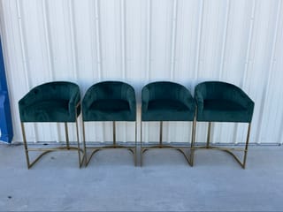 Dark Green Velvet Counter Stools - Channel Tufted with Gold Frame ($75 Price for 1)