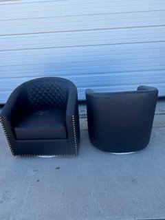 KINWELL 29" Faux Leather Tufted Swivel Barrel Chairs Set of 2 - Black photo 2