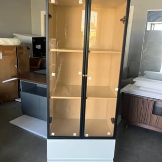 ATJafurn 62.9-in Tall White Modern Lighted Glass Display Cabinet with 2 Drawers