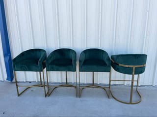 Dark Green Velvet Counter Stools - Channel Tufted with Gold Frame ($75 Price for 1) photo 3