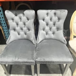 Light Gray Velvet Upholstered Dining Chair Set of 2 with High Backrest and Nailhead Trim