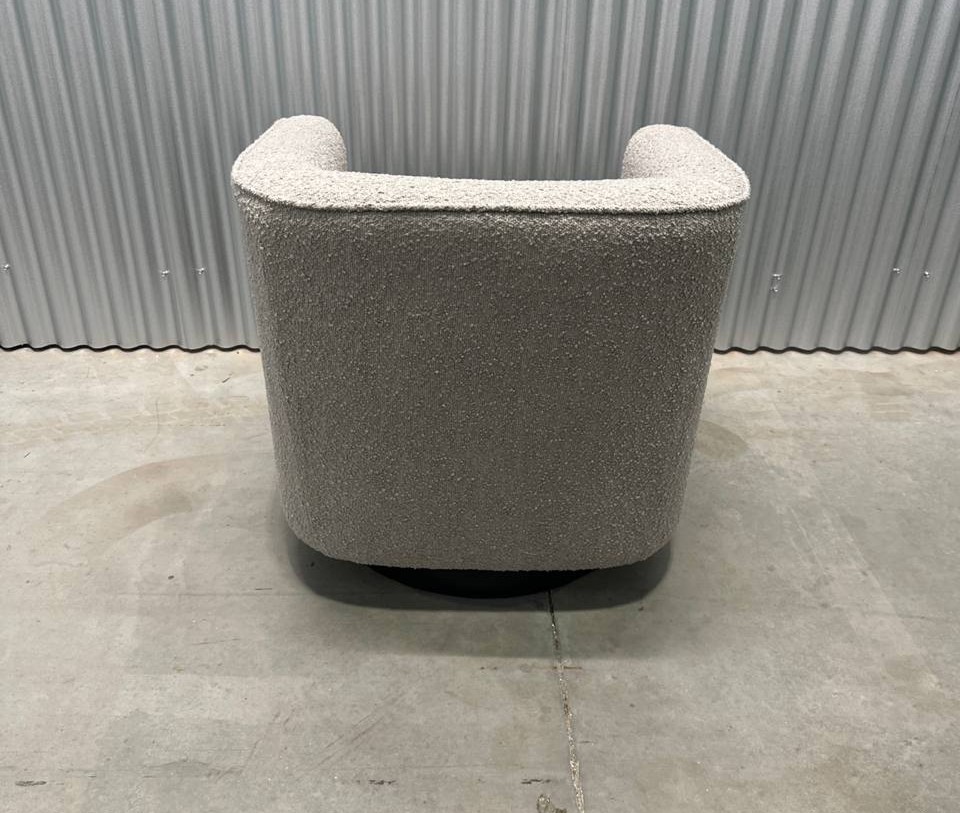 Light Gray Poly Blend Boucle Upholstered Swivel Barrel Chair