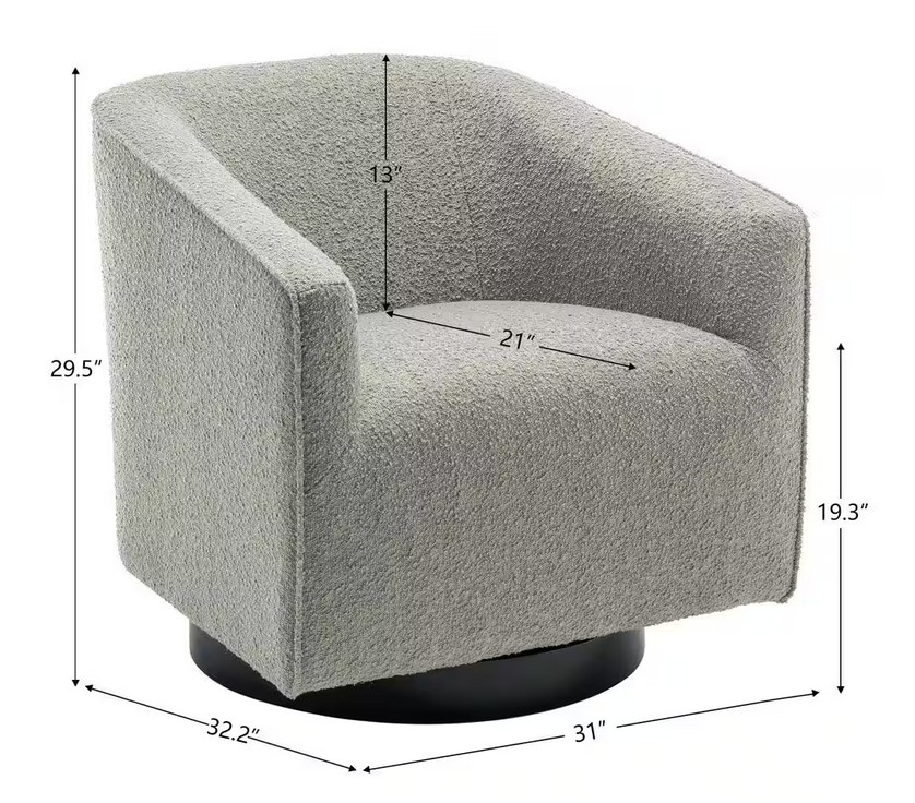 Light Gray Poly Blend Boucle Upholstered Swivel Barrel Chair