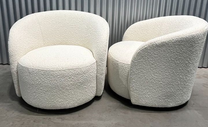 34 in. Cream Upholstered Swivel Barrel Armchair