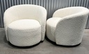 34 in. Cream Upholstered Swivel Barrel Armchair