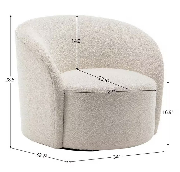 34 in. Cream Upholstered Swivel Barrel Armchair