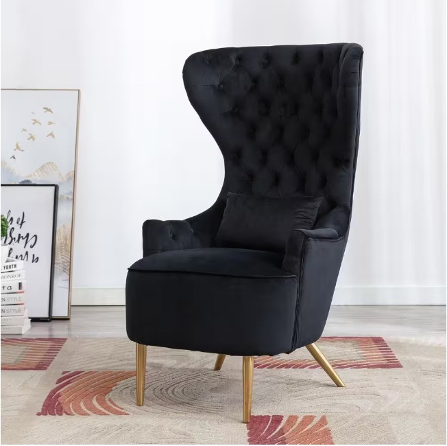 Grey Upholstered Tufted High Wingback Chair