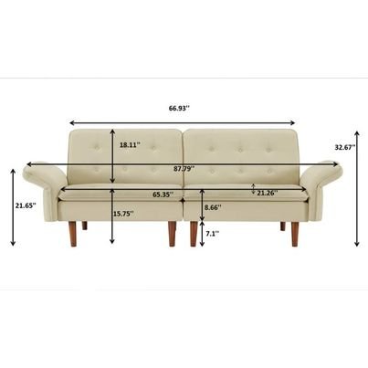 67 in. Width Beige Linen Sofa Bed, Futon