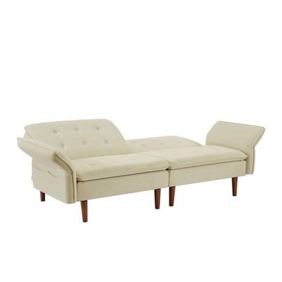 67 in. Width Beige Linen Sofa Bed, Futon