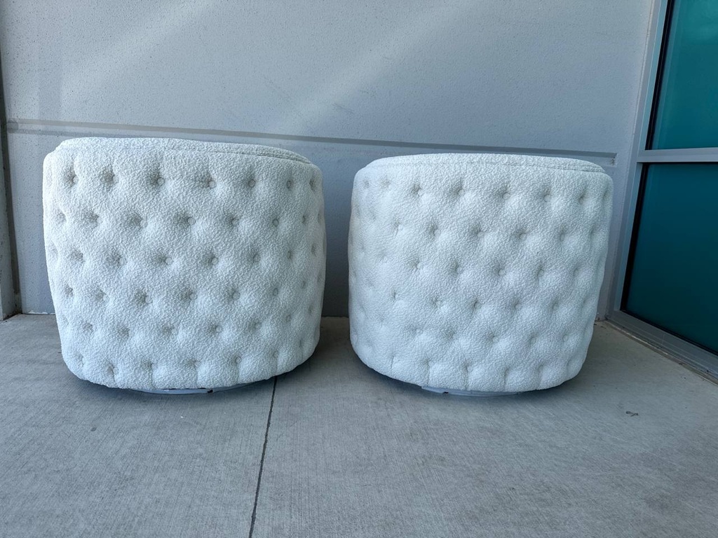 Cream Boucle Tufted Upholstered Swivel Armchair