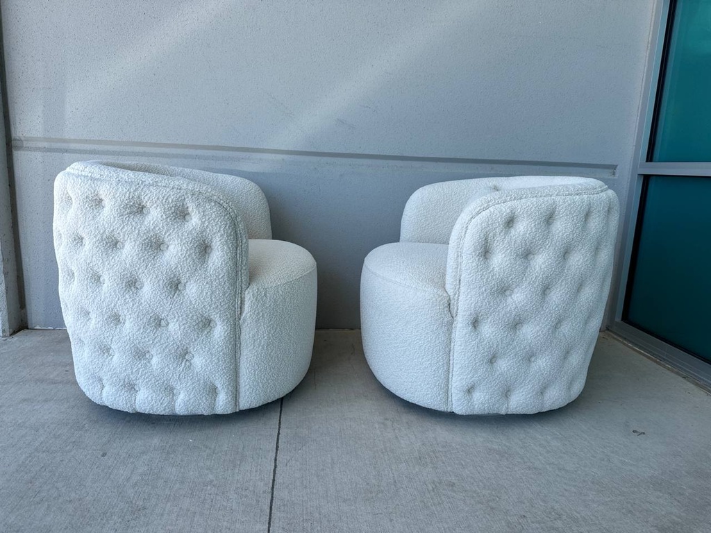 Cream Boucle Tufted Upholstered Swivel Armchair