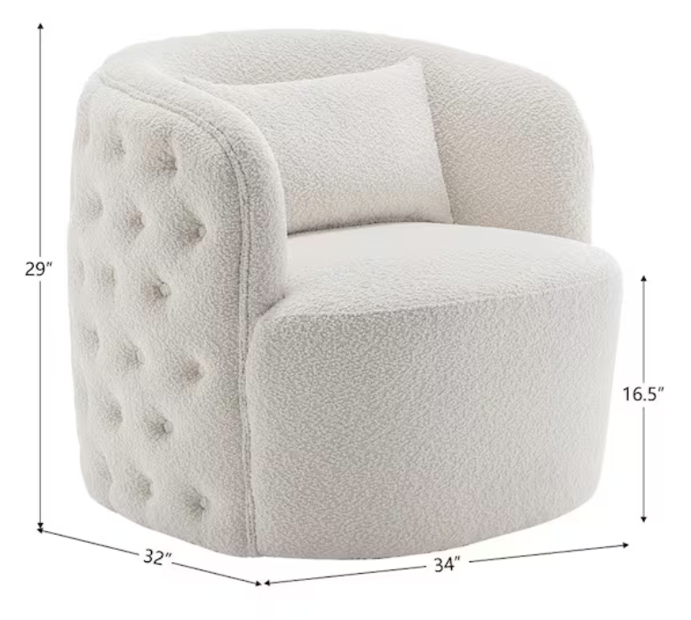 Cream Boucle Tufted Upholstered Swivel Armchair