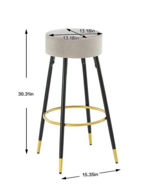 30.3 in. Bar Height Backless Metal Upholstered Velvet Bar Stool with Footrest (Set of 2)