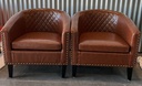 Modern PU Leather Upholstered Accent Barrel Chair with Nailheads and Solid Wood Legs