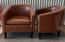 Modern PU Leather Upholstered Accent Barrel Chair with Nailheads and Solid Wood Legs