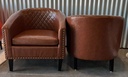Modern PU Leather Upholstered Accent Barrel Chair with Nailheads and Solid Wood Legs