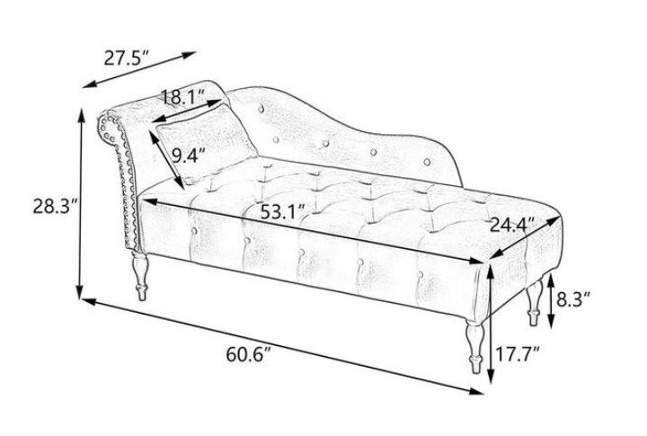 Buttons Tufted Nailhead Trimmed Velvet Chaise Lounge with 1-Pillow