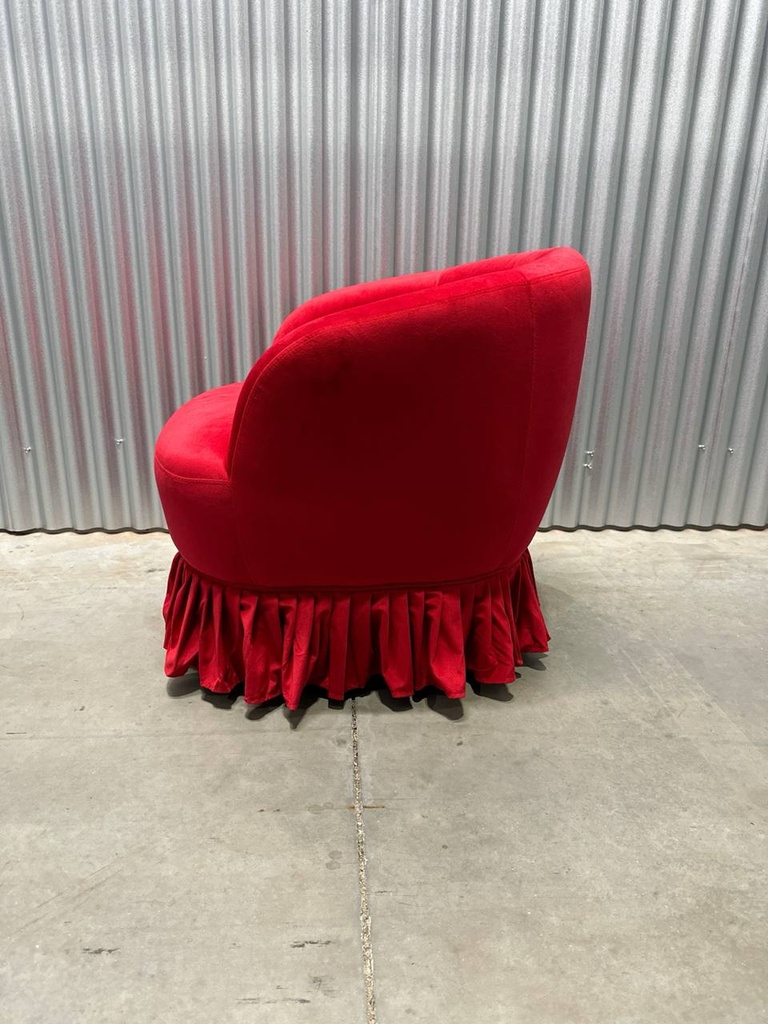 Modern Comfy Upholstered Red Velvet Swivel Barrel Accent Chair with Skirt