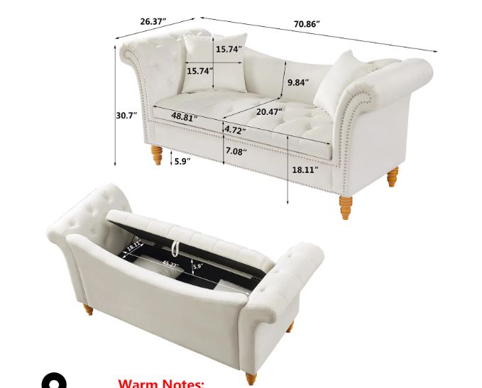 70.86 Velvet Rolled Arm Ottoman Sofa With Storage Seat