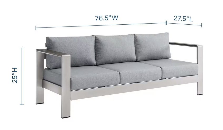 Shore Silver Gray Outdoor Patio Aluminum Sofa