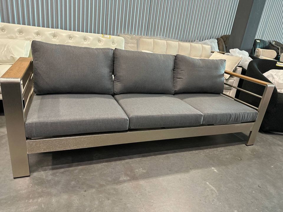 Shore Silver Gray Outdoor Patio Aluminum Sofa