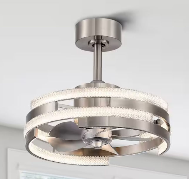 18 in. Integrated LED Indoor Satin Nickel Crystal Ceiling Fan with Light and Remote Control Included
