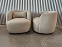 Grey Poly Blend Boucle Fabric Upholstered Swivel Armchair