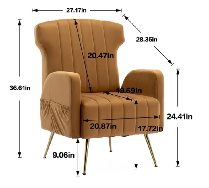 Velvet Accent Chair, Upholstered Wingback Armchair Single Sofa with Metal Legs