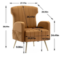 Velvet Accent Chair, Upholstered Wingback Armchair Single Sofa with Metal Legs