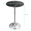 Round Pub Table Adjustable Swivel Bar Table w/ Faux Marble Top Black