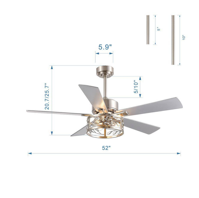 52 in. Indoor Satin Nickel Chandelier Ceiling Fan with Light Kit and Remote Control Included