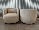 Grey Poly Blend Boucle Fabric Upholstered Swivel Armchair