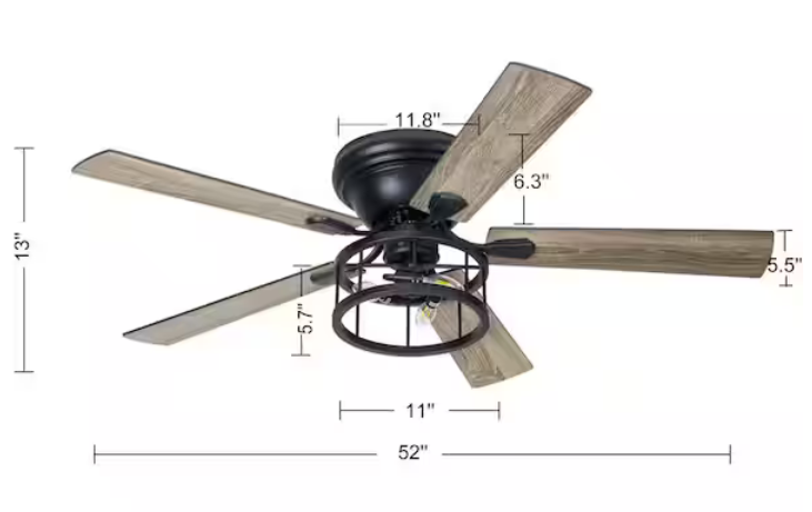 52 in. Black Indoor Ceiling Fan with Remote Control and Light Kit Included