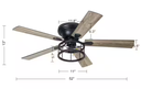 52 in. Black Indoor Ceiling Fan with Remote Control and Light Kit Included