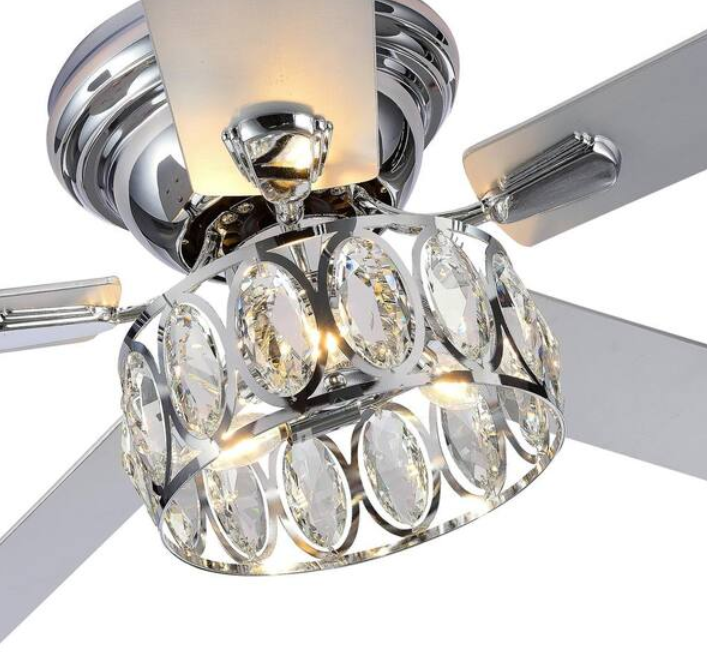 52 in. Indoor Chrome Flush Mount Ceiling Fan with Remote Control and Light Kit Included