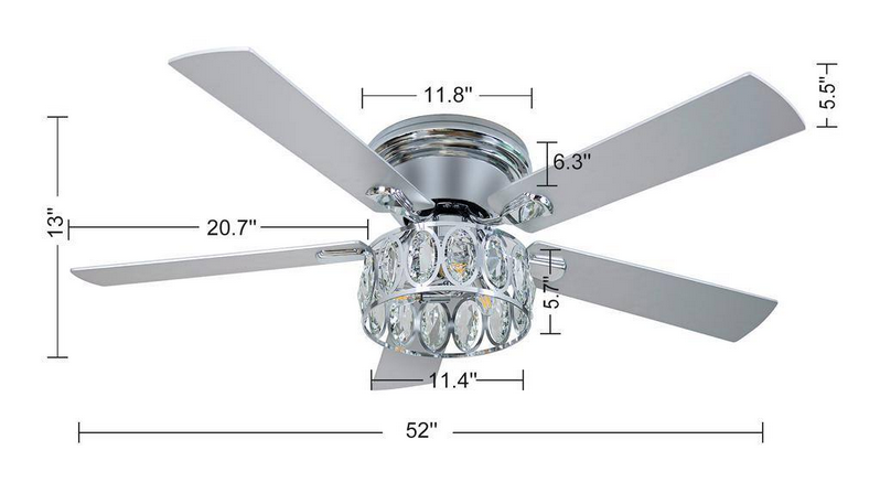 52 in. Indoor Chrome Flush Mount Ceiling Fan with Remote Control and Light Kit Included