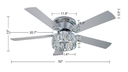 52 in. Indoor Chrome Flush Mount Ceiling Fan with Remote Control and Light Kit Included