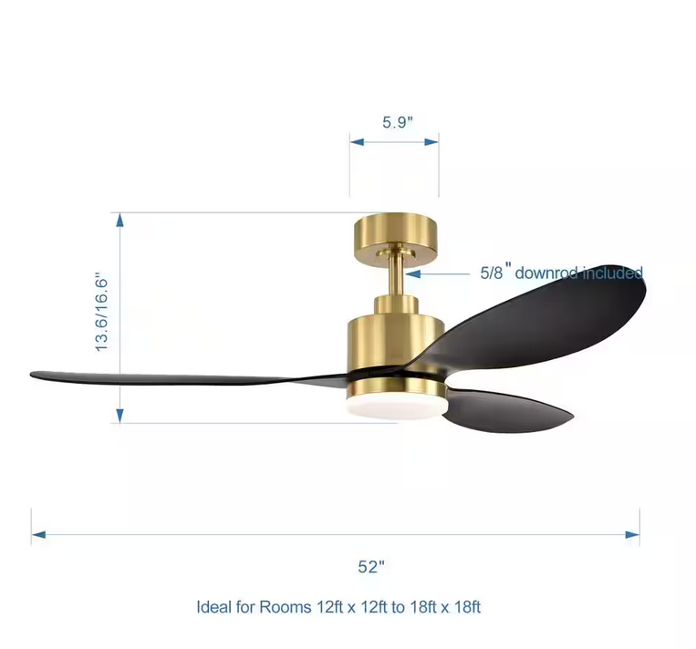 52 in. Integrated LED Indoor Gold Ceiling Fans with Light and Remote Control