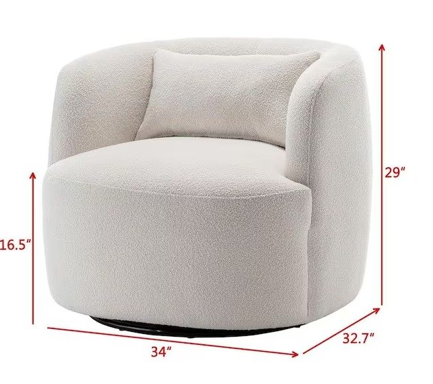 Grey Poly Blend Boucle Fabric Upholstered Swivel Armchair