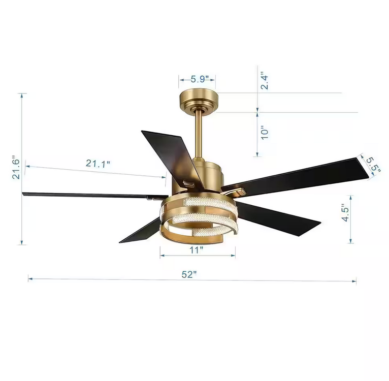 52 in. Integrated LED Indoor Gold Ceiling Fan with Remote Control and Light Kit Included