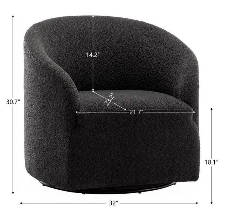 Dark Gray Modern Boucle Upholstered Swivel Barrel Armchair