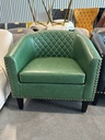 Modern PU Leather Upholstered Accent Barrel Chair with Nailheads and Solid Wood Legs