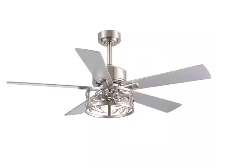 52 in. Indoor Satin Nickel Chandelier Ceiling Fan with Light Kit and Remote Control Included